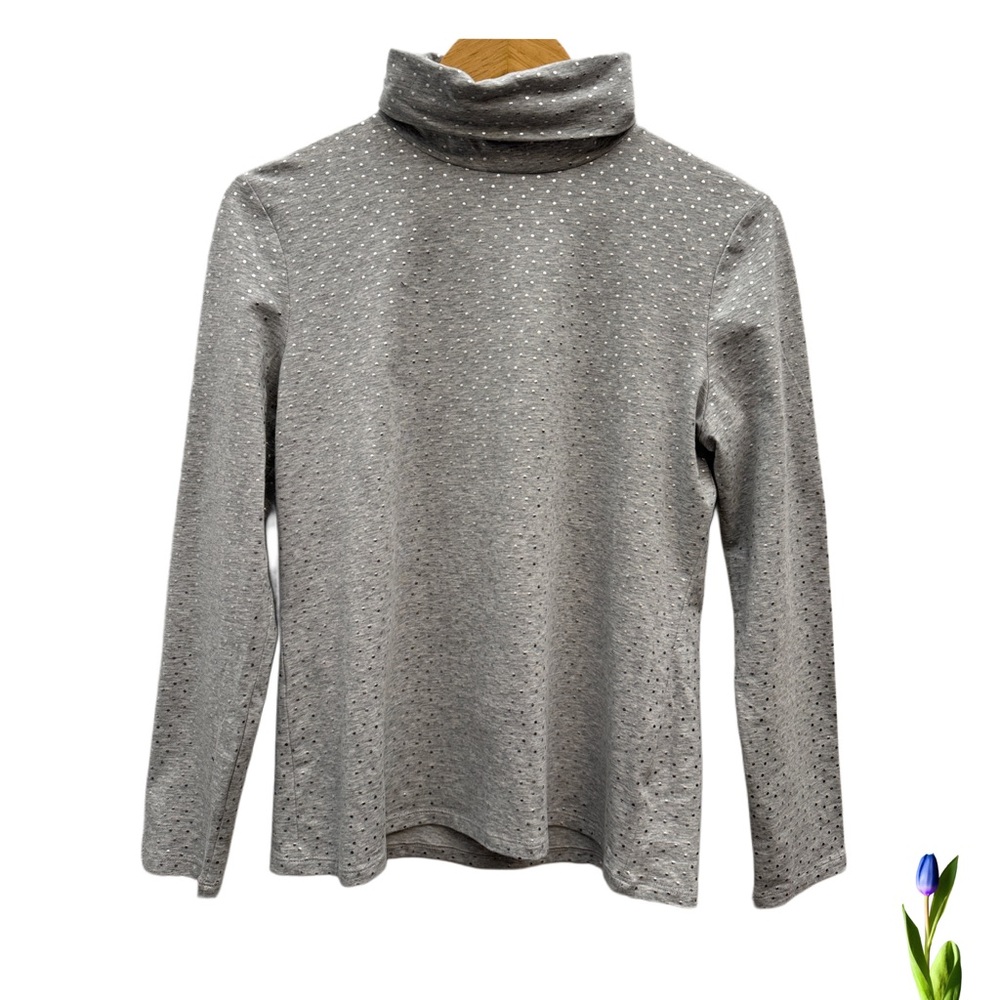 Talbots Gray small silver dots Long Sleeve Tee size M